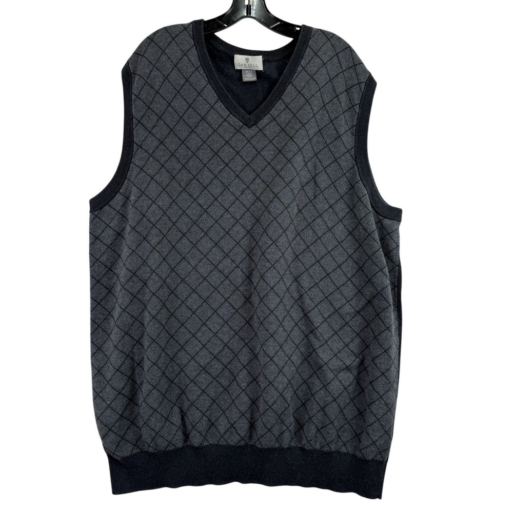 Oak Hill Diamond‎ Grid Sweater Vest Mens 3XLT Charcoal Grey Classic Preppy